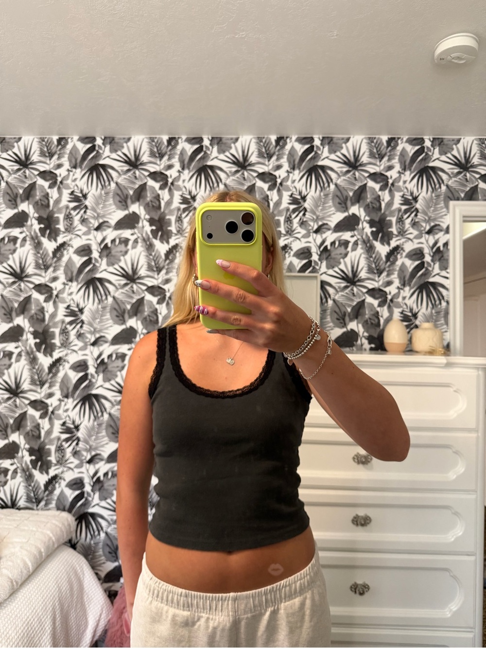 John Galt Black Lace-Trim Tank Top